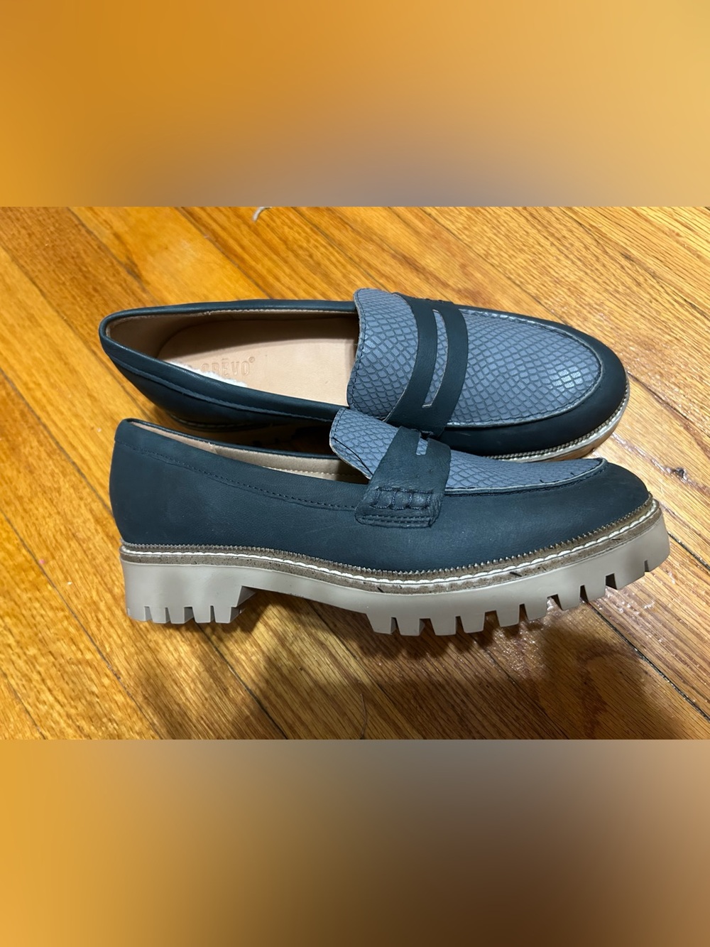 CREVO  Leather Animal Print Penny Loafer Blue Size 8 Office Modern
